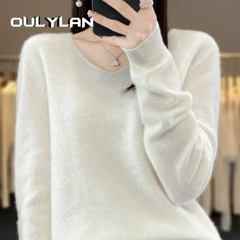 

New Cashmere Sweater Basic V-neck Pullover Sweater Wool Long Sleeve Cashmere Knitwear Autumn Winter Female Clothing Tops