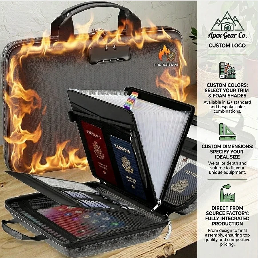 Factory Customized Eva Hard Shell Case Fireproof Document Case Family Heat Insulated Documents Fireproof Bag with Lock