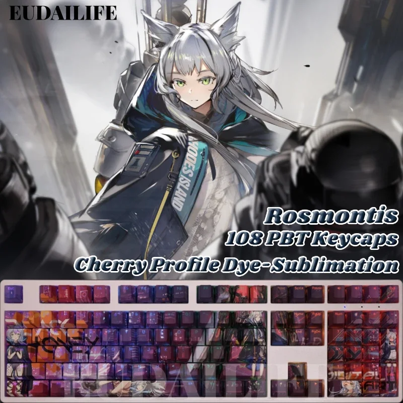 

Rosmontis 108 Key Caps Arknights PBT DYE Sublimation Light Transmitting Cherry Switch Cross Key Cover Mechanical Keyboard Gift