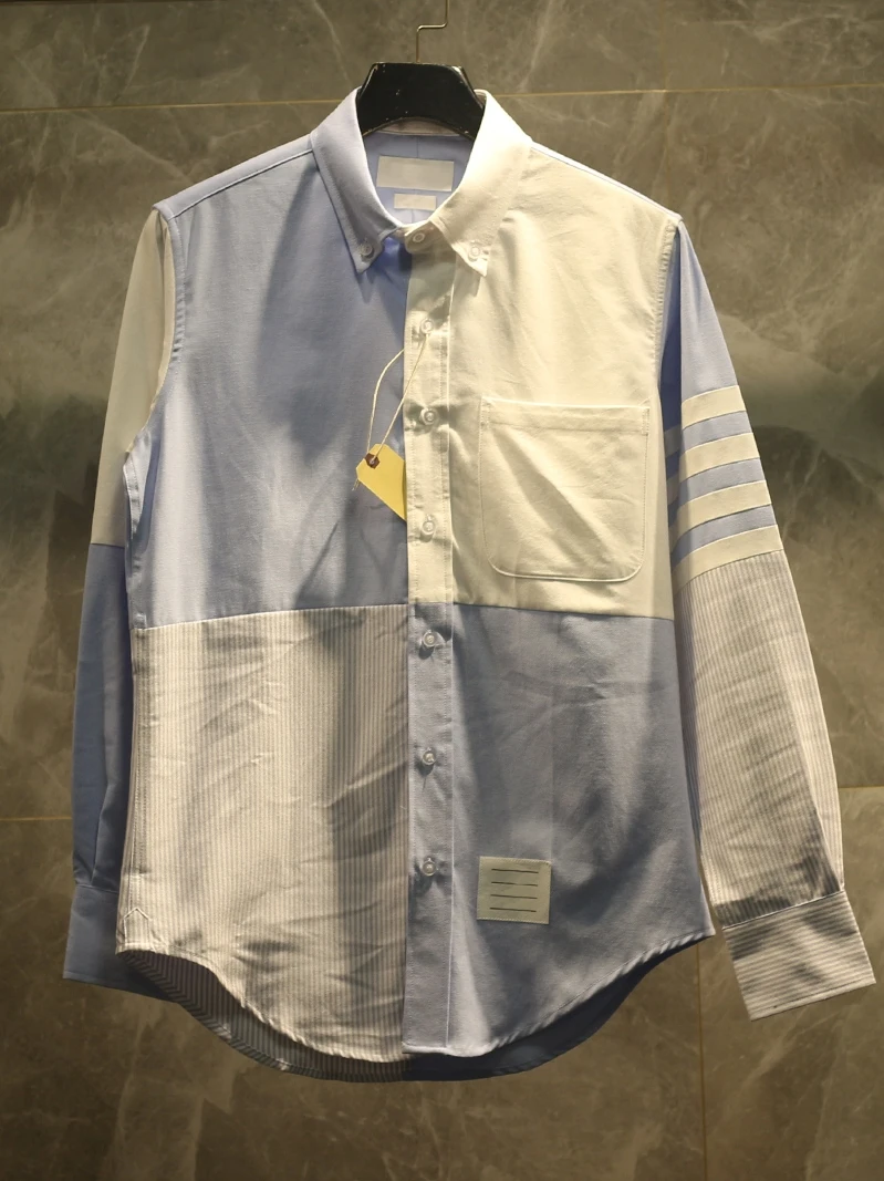 

Мужская повседневная рубашка из оксфордской ткани с четырьмя цветными вставками, весна-осень, новая модель, высококачественная хлопковая смесь, длинный рукав