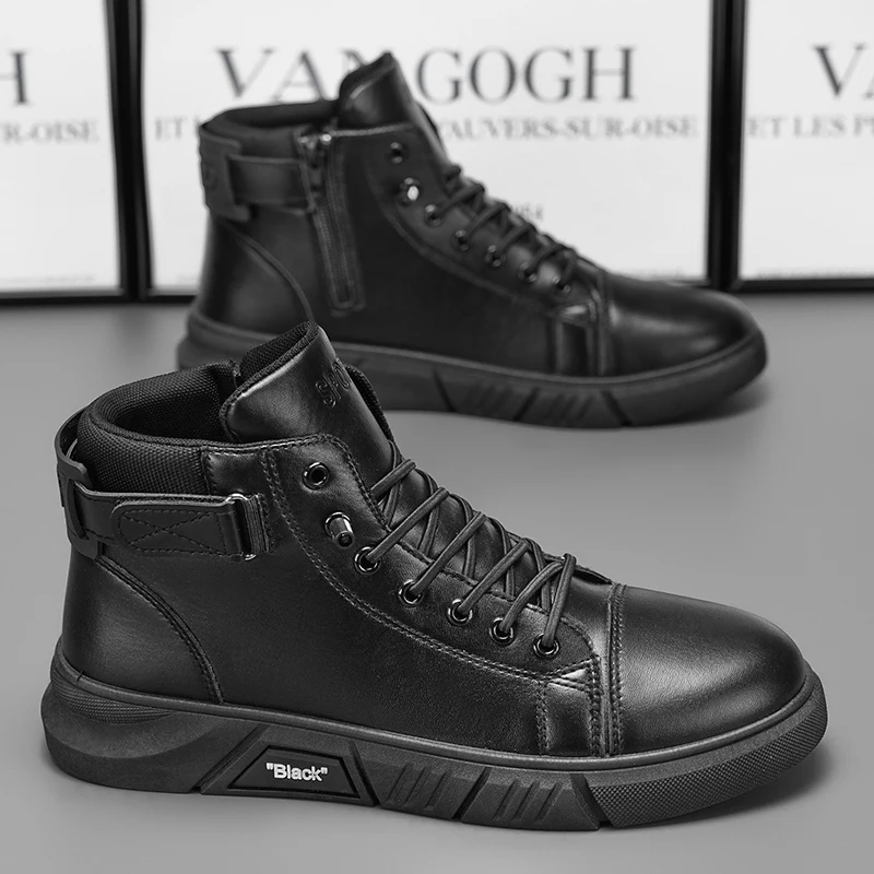 Botas amarillas grandes para hombre, suela antideslizante duradera, suela alta y gruesa, botas de trabajo británicas con forro polar para invierno, novedad de 2025