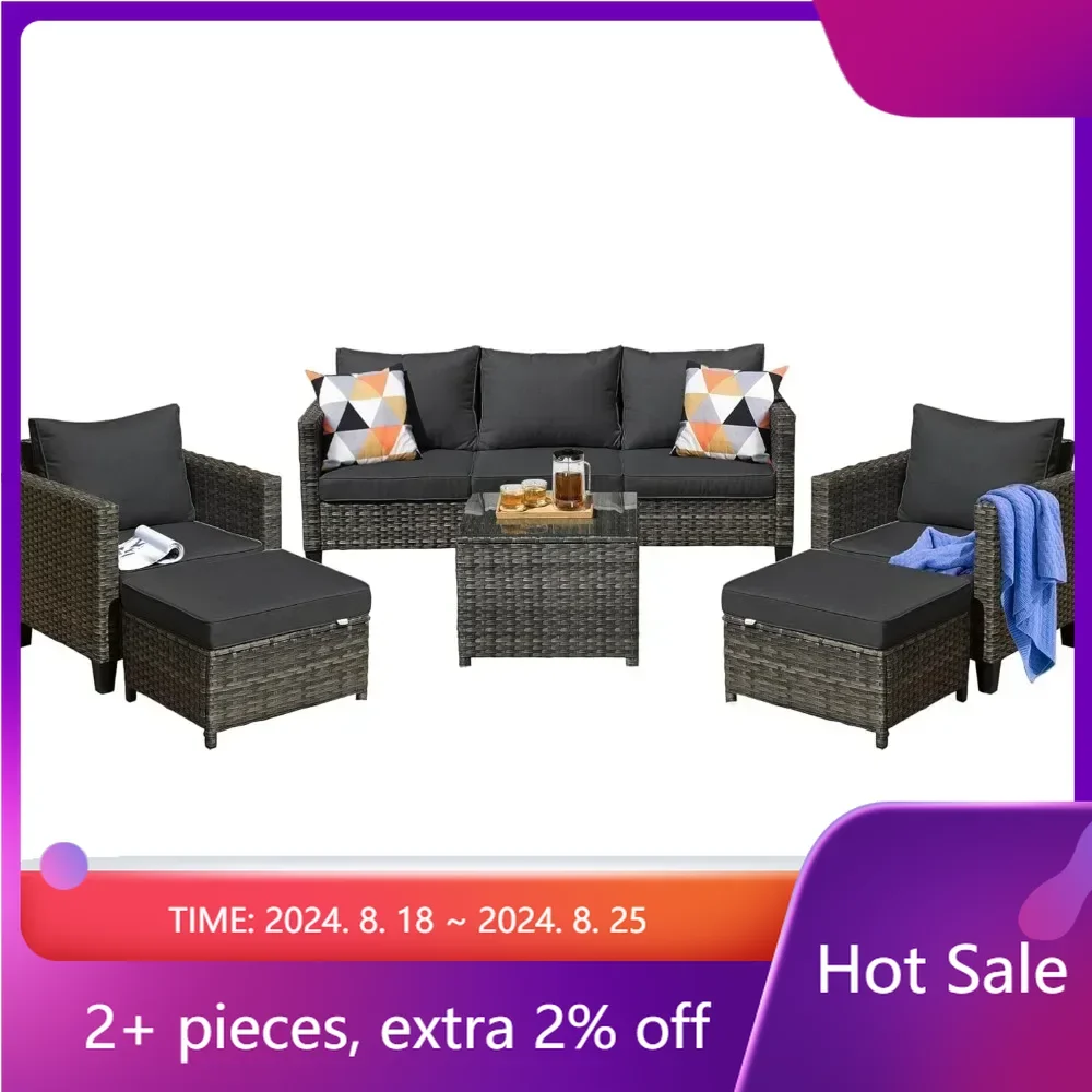 

Rattan Outdoor Furniture Set Patio Table Black Dining Room Sets Dinning Tables Sets Garden Chair Living Terrace Lounge Backyard