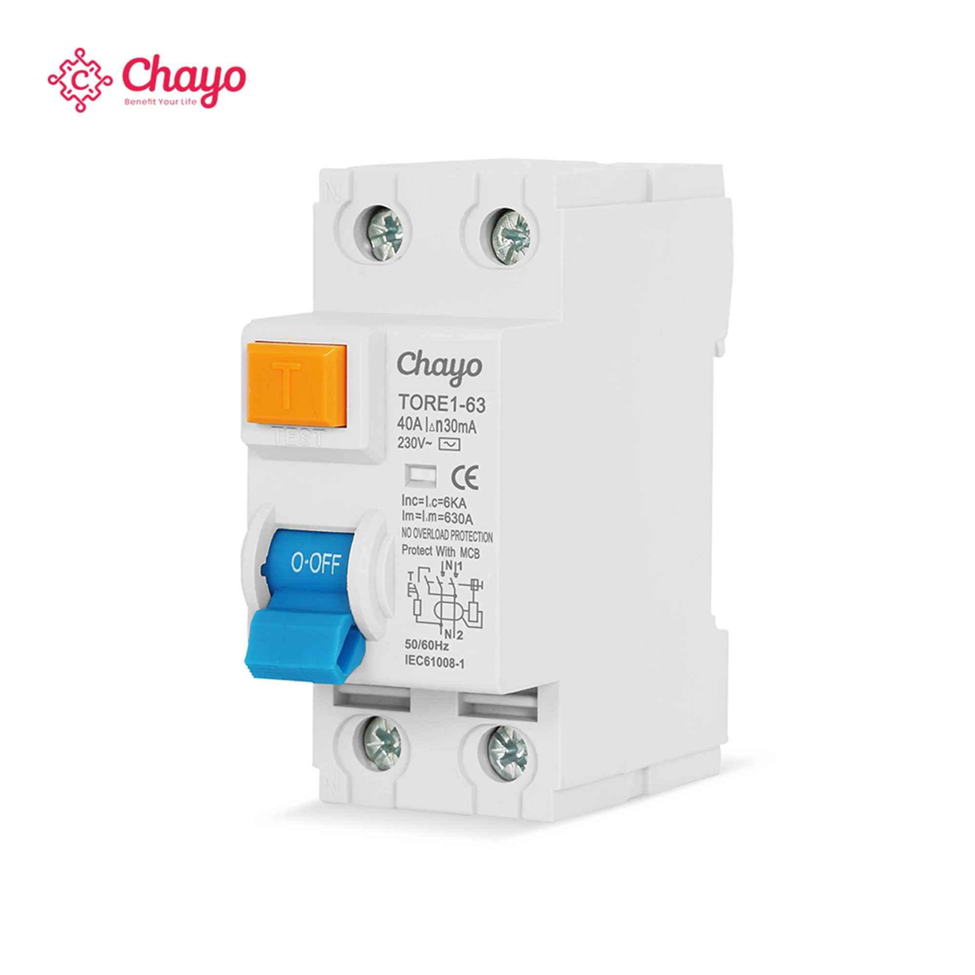 Chayo 2P AC Type RCD RCCB Residual Current Differential Safety Switch 230V DIN Rail Fireproof Leakage Circuit Breaker