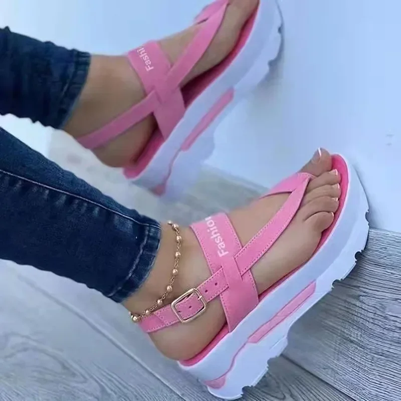 Sandalias de plataforma con cuña para Mujer, zapatos de tacón de plataforma, chanclas de lujo para verano, novedad de 2024