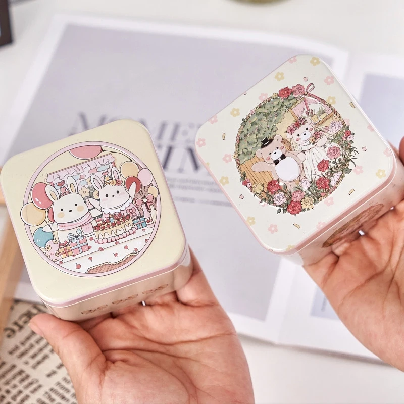 Candy Box Cartoon Bear Rabbit Pattern Good Sealing Vintage Gift Giving Portable Easter Cookie Tins For Holiday