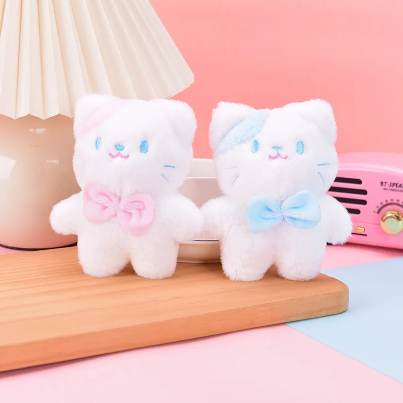 Cartoon Kawaii Candy-coloured Bow Cat Plush Doll Keychain Pendant Creative Cute Little Fresh Cat Backpack Pendant Birthday Gifts