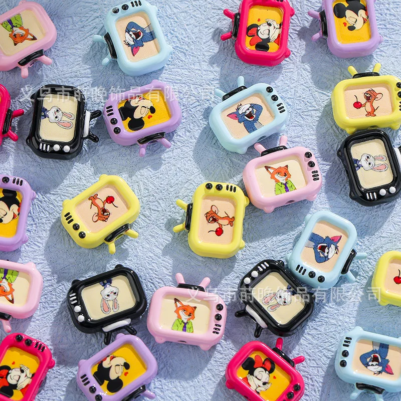 5pcs Zinc alloy paint cartoon three-dimensional TV perforated DIY mobile phone chain hair accessories bracelet beaded bead space