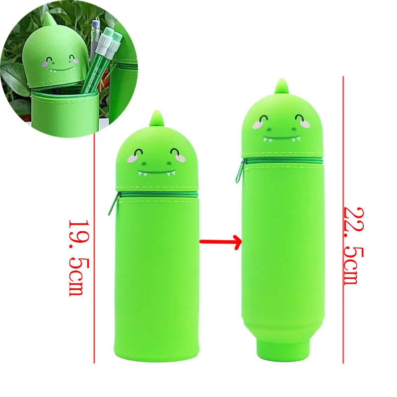 Trousse à crayons en Silicone Animal, dessin animé Panda/ours/dinosaure, sac de rangement réglable de grande capacité, série de stylos, outil de rangement, jouet cadeau