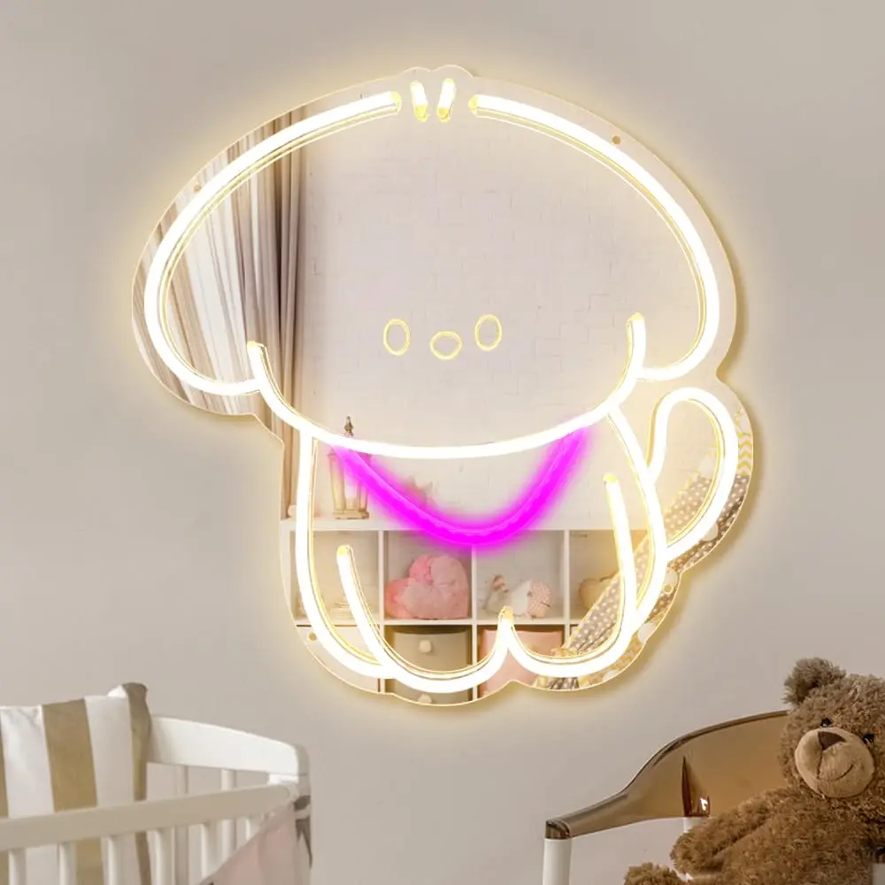 

Puppy Dog LED Neon Sign Mirror Acrylic Mirror Decor for Kids Room USB Powered Puppy Lover Wall Decor Dog Lovers Gift Night Light