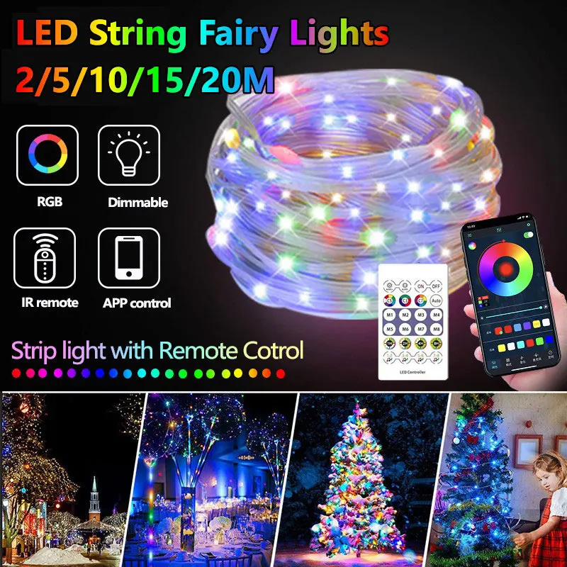 RGB LED Fairy String Lights Dreamcolor USB Christmas Light Bluetooth APP Smart Garland Fairy Light Christmas Wedding Party Decor