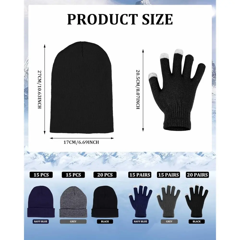 Комплект из 100 зимних шапок унисекс и перчаток с сенсорным экраном для мужчин и женщин — теплая объемная шапка и перчатка в подарок