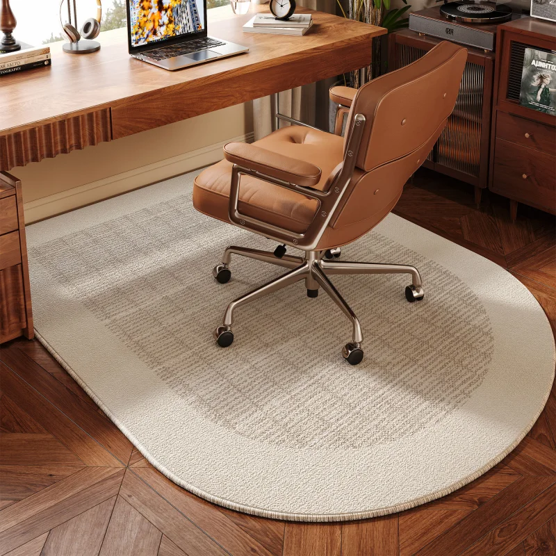 VIKAMA Beige Oval Office Chair Mat Non Slip Washable Mat Carpet For Office Bedroom Gaming Room Home Decor