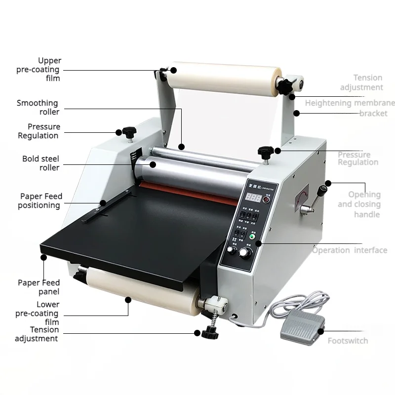 350 Steel Roller Laminating Machine A3/A4 Film Hot And Cold Dual-Use With Pedal For Paper Size Hot And Cold Dual-Use