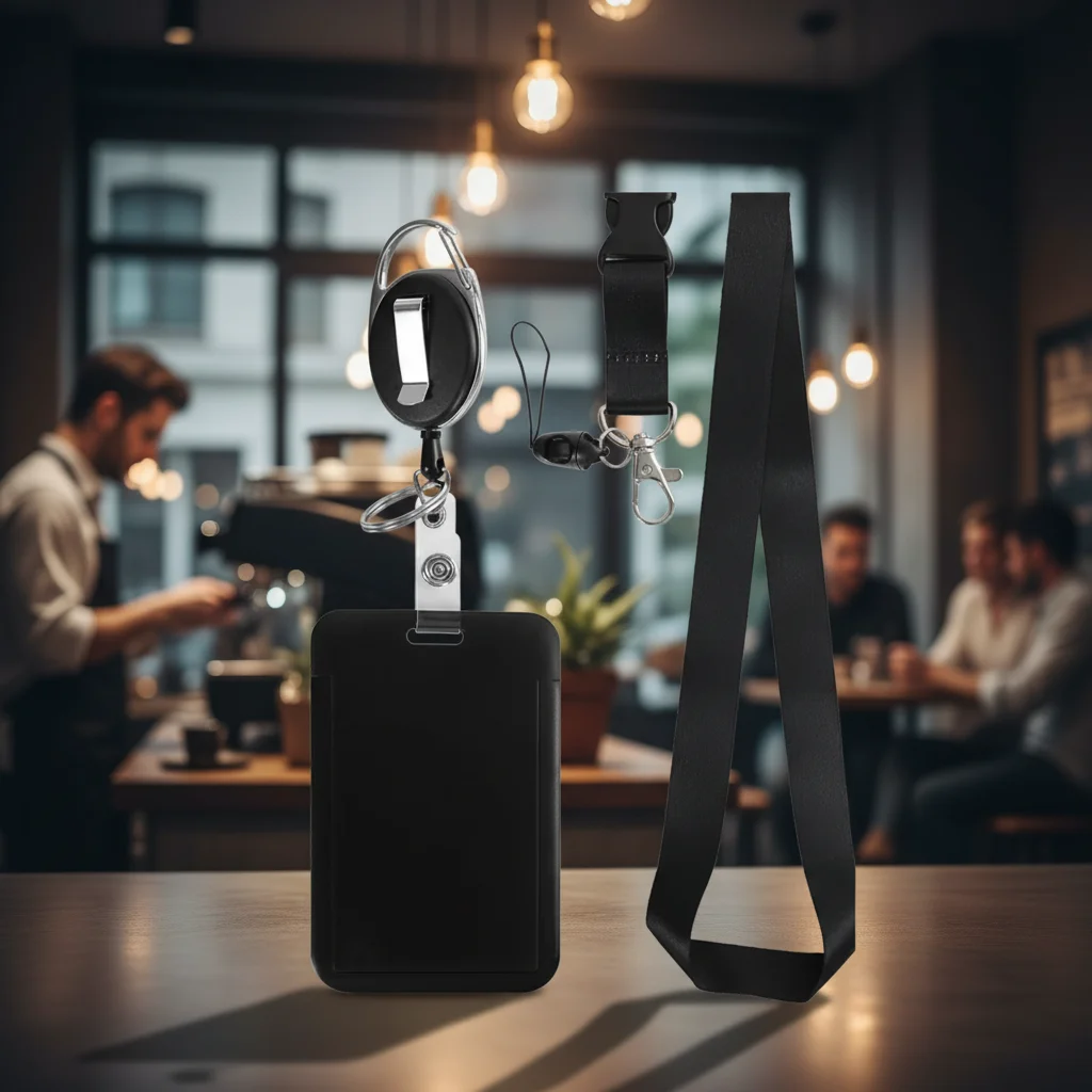 

Rope Retractable Work Permit Card Set with Breakaway Lanyard Neck Hanging Badge Reel Clip Set Carabiner Reel Clip