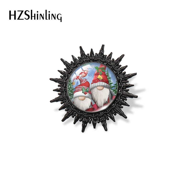 2023 New Arrival Merry Christmas Gnome Glass Cabochon Black Brooch Badge Bag Clothes Accessories For Men