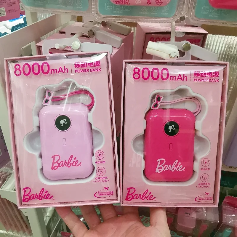 

Power Bank Miniso Barbie Sunshine Type-C 8000 мАч, розовый мини с кабелем, мобильный аккумулятор для путешествий, подарок на день рождения, красивый вид