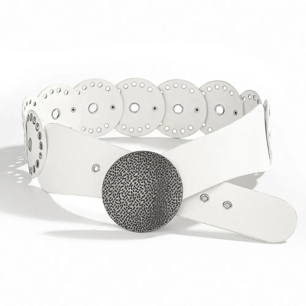 موضة بولي Leather جلد واسعة حزام للنساء قبعات رعاة البقر الغربية الشرير برشام حزام خصر Y2k المسامير الدائرية فستان حزام البنطال الجينز مهرجان الموسيقى #4