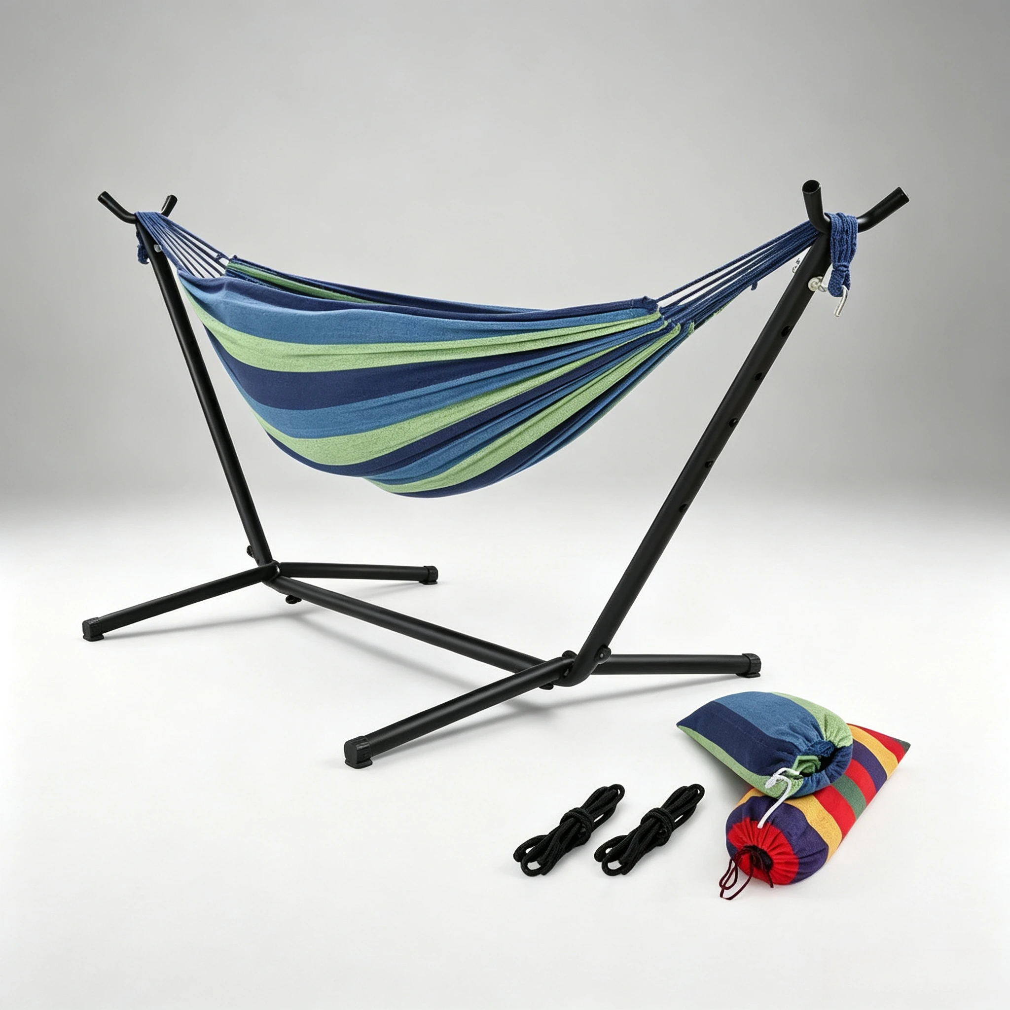 Double folding swing hammock frame cotton canvas adult hiking leisure facility for indoor and outdoor entertainment - view 2