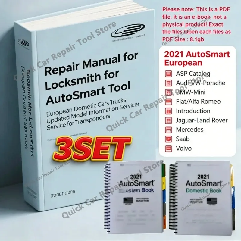 3set Repair Manual for Locksmith AutoSmart Tool European Domestic Cars Trucks Updated Model Information Service for Transponders