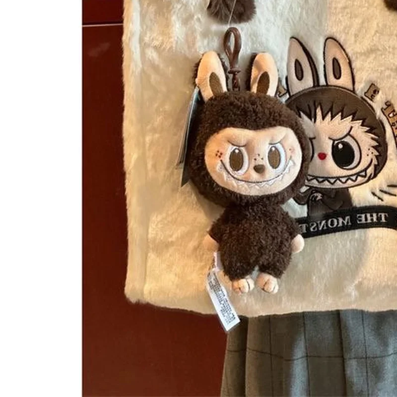 2024 New Labubu 34*28cm School Bag Cartoon Embroidery Soft Plush Tote Bag Shopper Bag Shoulder Bags For Women Cute Holiday Gift