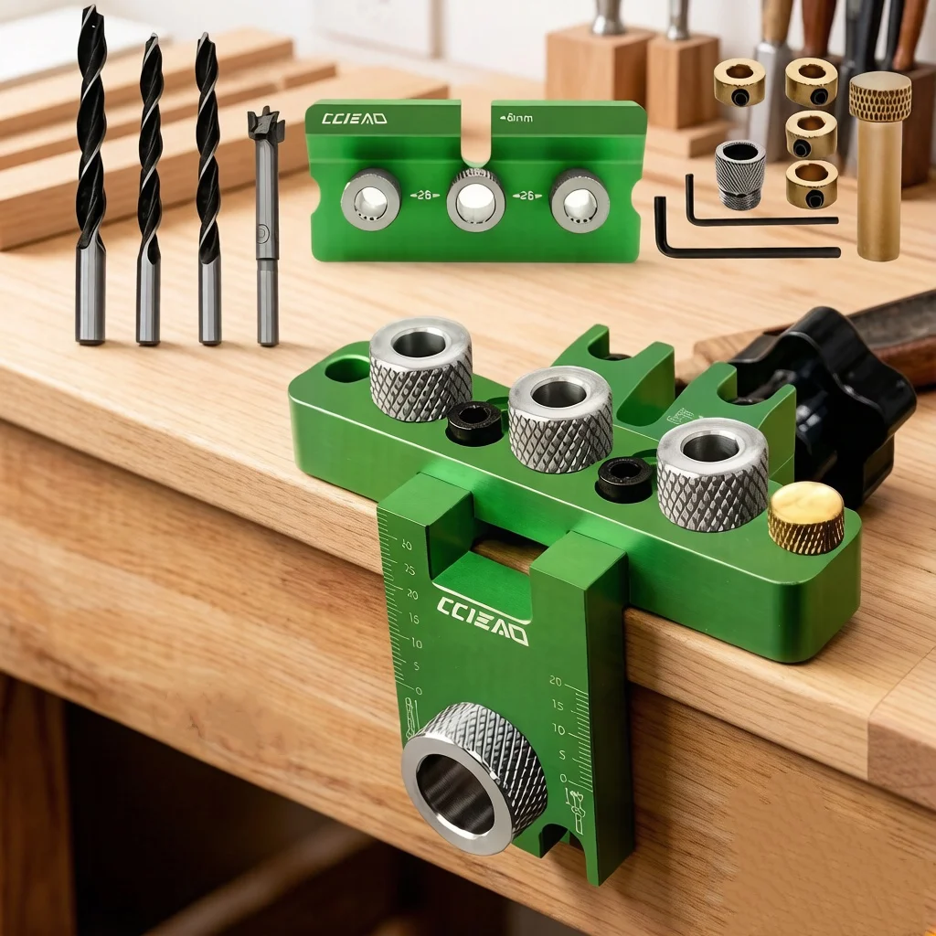 究極の3-in-1セルフセンタリングピン固定具、調整可能なユニバーサルキット付き、木工接合部の位置合わせ用