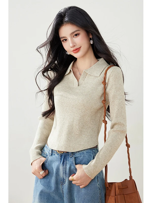 

Early Autumn Ne Long Sve Knitted Sweater Women's ort Sle Tail Design Sense Commute Sle Korean Version Fitted