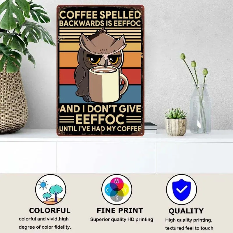 Coffee Spelled Backwards I Decoration for Home Decorations Retro Tin Plate Metal Poster House Decor Art Mural Bar Art of Murals