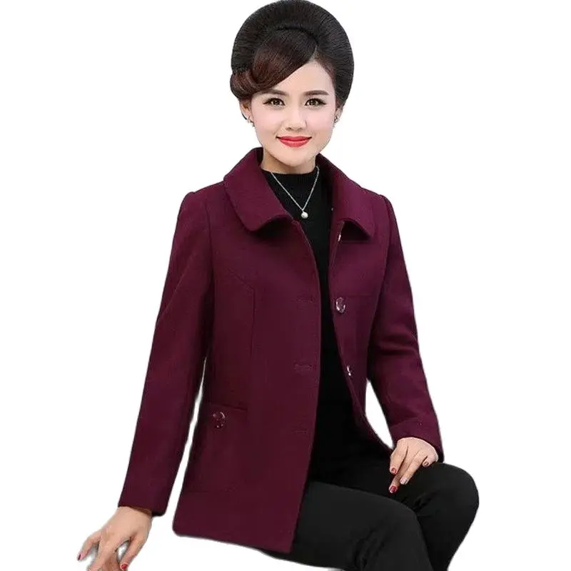 

Middle-Aged Elderly Women's Woolen Coat 2023 New Spring Autumn Jacket Korean Version Woolen Blend Coat Female Outerwear Topa