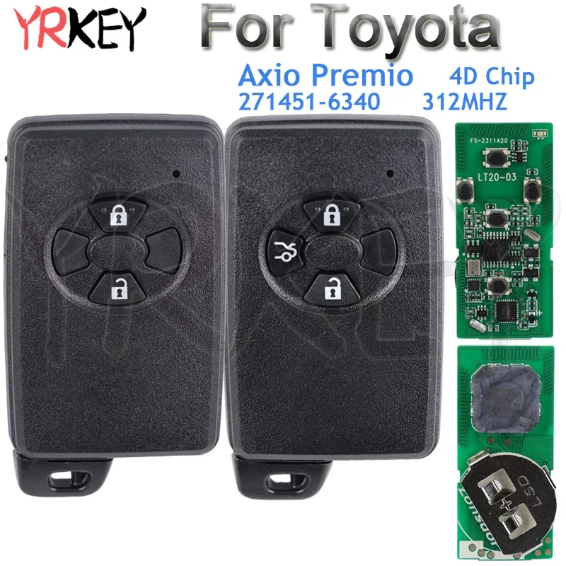 

Флэш-ключ для Toyota Axio Premio, флэш-ключ, флэш-чип 271451-6340 4D, 312 МГц, автоматический дистанционный ключ, 2/3 кнопки