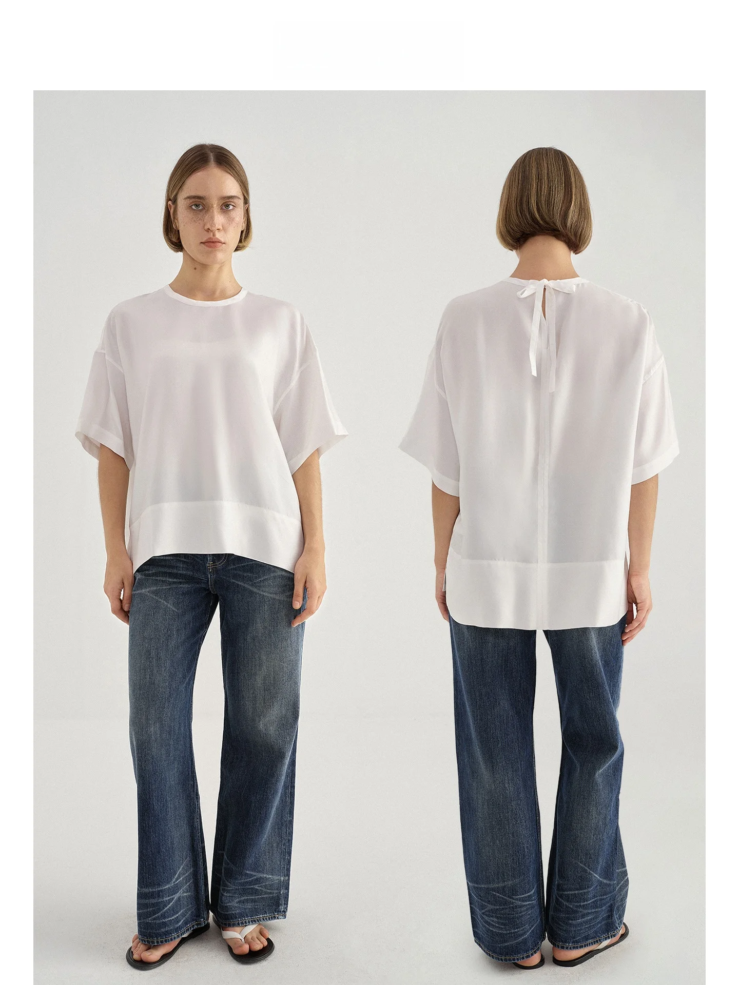 

Шелковая футболка с простым дизайном и завязками, из твила T6, для повседневной носки, женская, однотонная, летняя