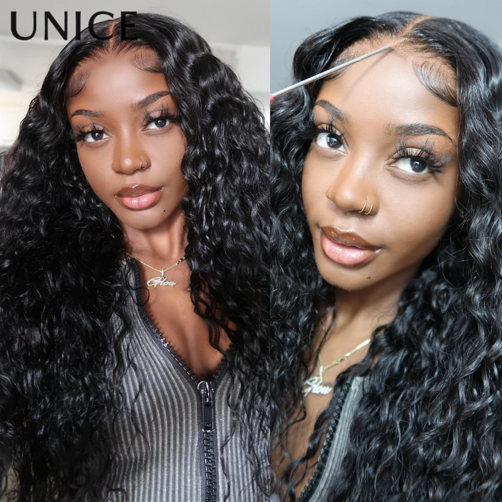 Peruka z ludzkich włosów UNice Hair Water Wave z regulowanym sznurkiem, wstępnie przycięta i wstępnie wybielona, 7x5 i 13x4 HD, imitująca prawdziwy skórę głowy, bezklejowa, o gęstości 150%.