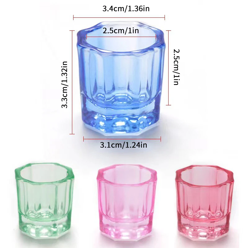 2Pcs Colorful Crystal Glass Acrylic Powder Liquid Nail Cup Dish Lid Bowl Cup Holder Equipment Manicure Tools