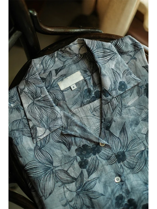 Lightweight Breathable Summer Floral Print Cuban Collar Hawaiian Short Sleeve Shirt Contrast Color Couple's Shirt Youth Casua...