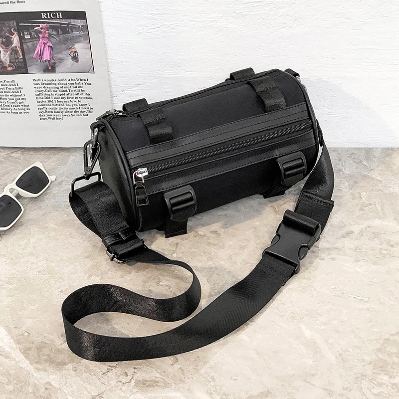 Bolsos de hombro cruzados para hombre, bandolera pequeña de Hip-hop, bolso cilíndrico a la moda, Bolso pequeño para mujer