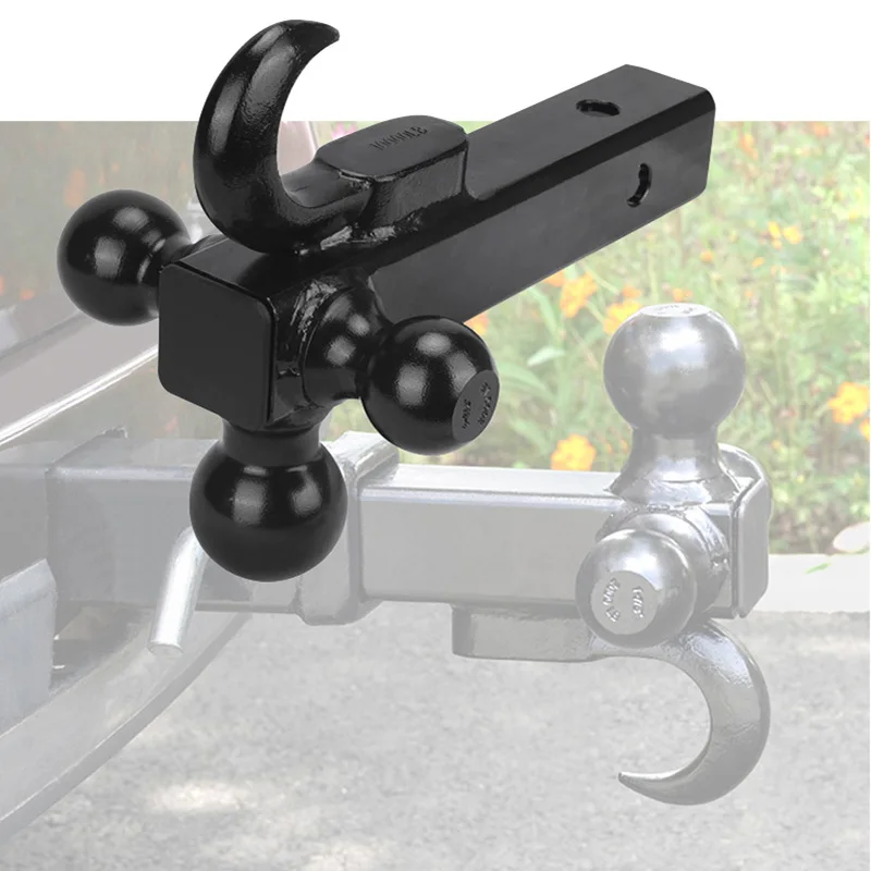 

Triple Ball Mount with Hook Trailer arm 1-7/8”2” and 2-5/16” Tri-Ball Hitch Balls Hollow Shank Fits for 2” Receiver 10,000 lbs