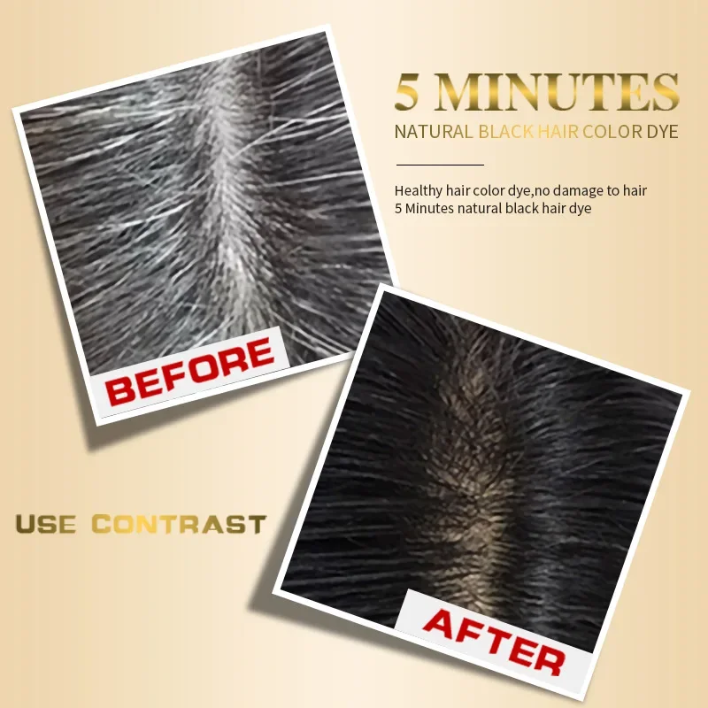 Mokeru Fast Dyeing Black Long Lasting Color Black Hair Shampoo Organic Pure Natural Coconut Hair Dye Shampoo for Hair Women Man