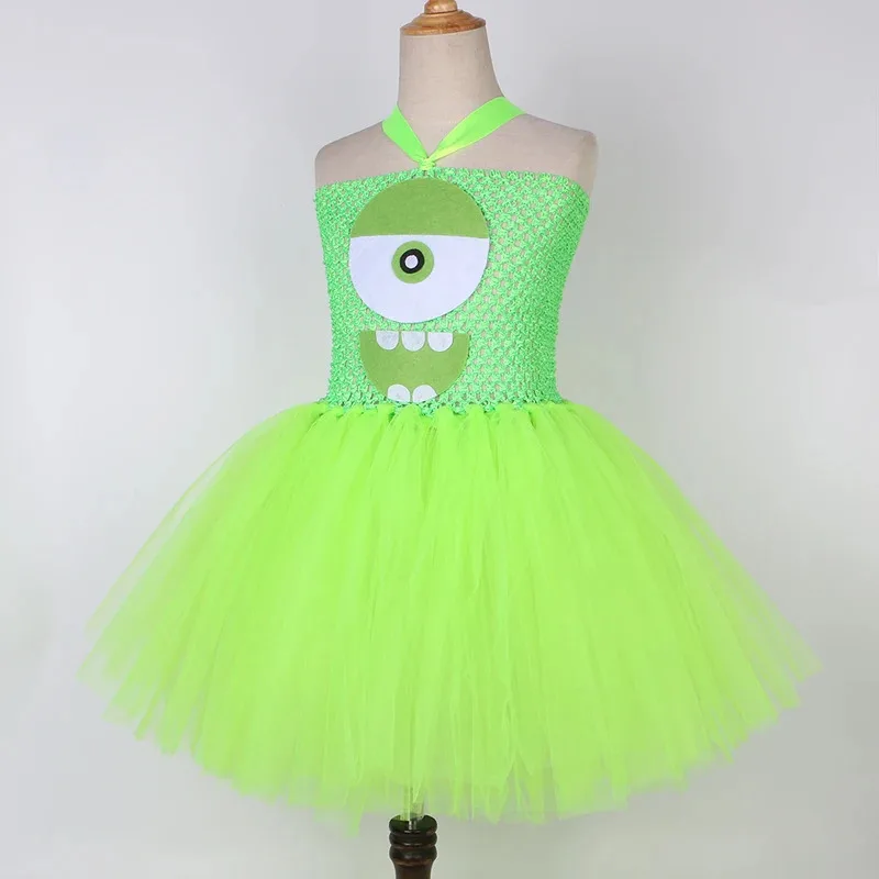 Mike Wazowski Costume di Halloween per bambini Abiti da festa di carnevale Verde Divertenti mostri Cosplay Ragazze Cartoon Tutu Abito da principessa