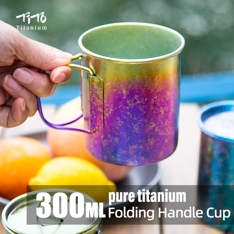 

TiTo Titanium Cup 300ml New Style Flat Bottom Single Layer Cup Portable Stretch Handle Hiking Picnic Outdoor Camping