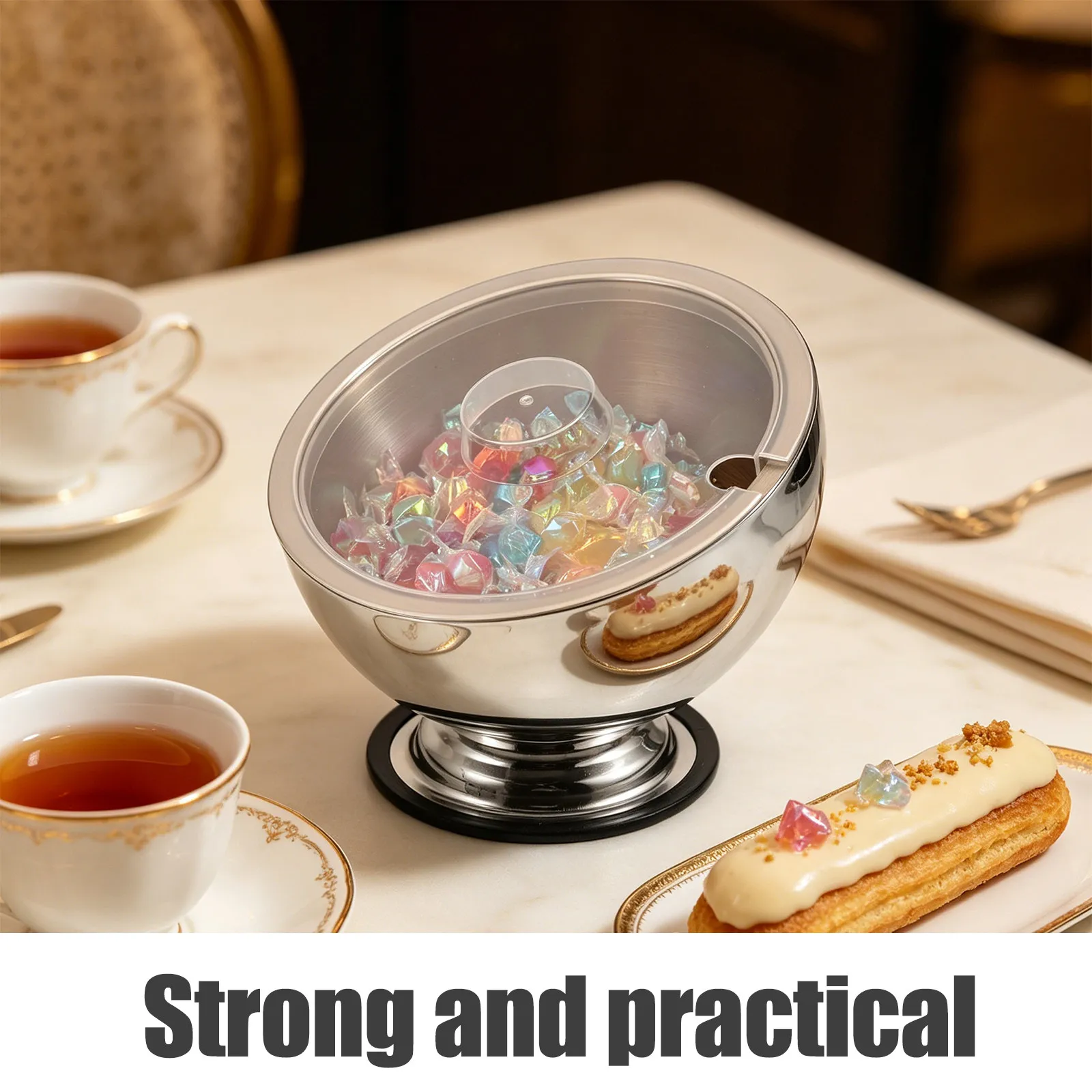 Stainless Steel Espresso Pod Holder with Lid – Slanted Cut Coffee Capsule & Candy Storage Bowl for Desk