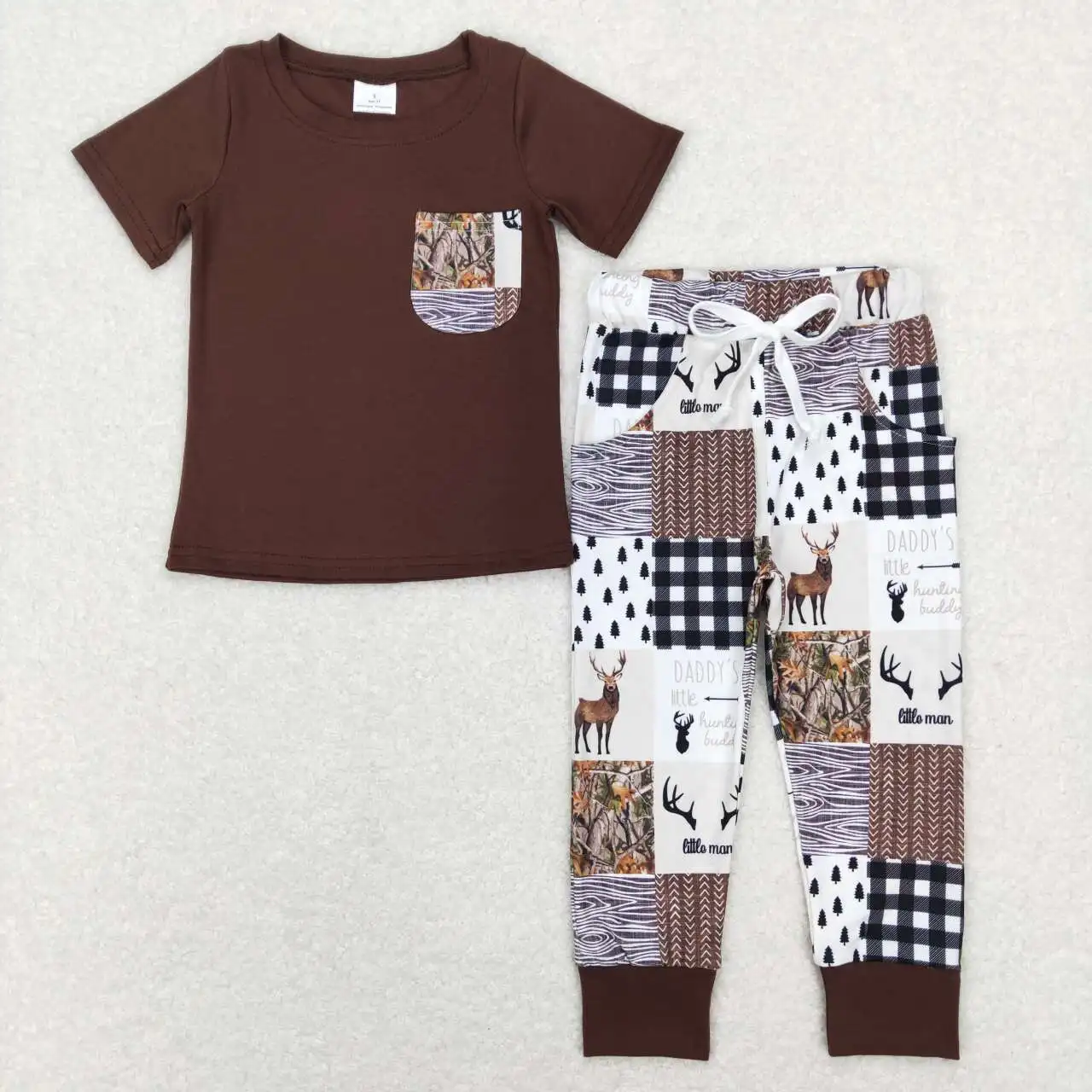 

new arrive baby clothes boy fall spring set children's clothing Elk hunting plaid print suit t-shirt boys clothing