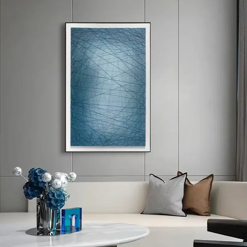 Abstract Handmade 3D Blue Painting String Craft with Wood Frame Home Furniture Wall Decor Artwork for Interior Design