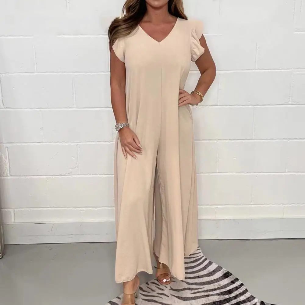 

Women Jumpsuit Mid Waist Jumpsuit Stylish Women's V Neck Jumpsuit Wide Leg Backless Design Soft Breathable Fabric for Any