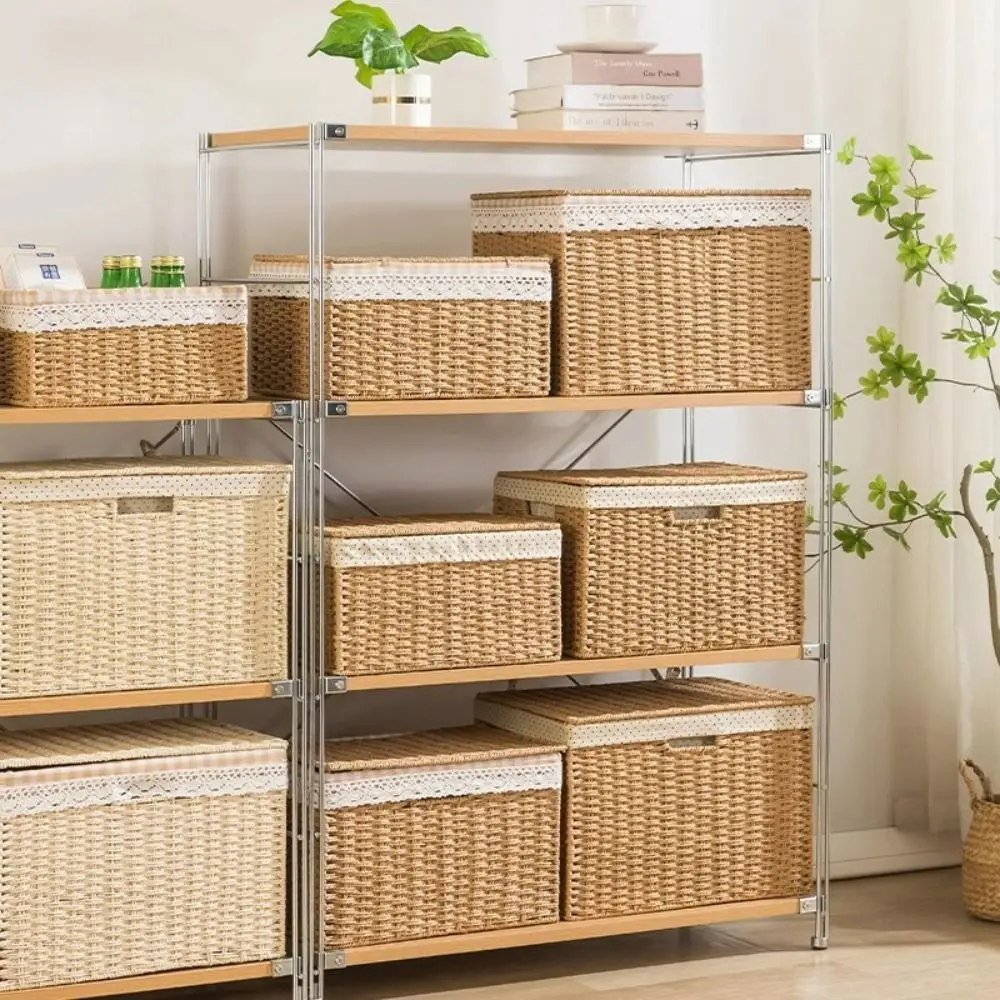 

imitate rattan weave Foldable Storage Bin Large Capacity Plaid lining Dirty Laundry Basket Space Saving Multifunction