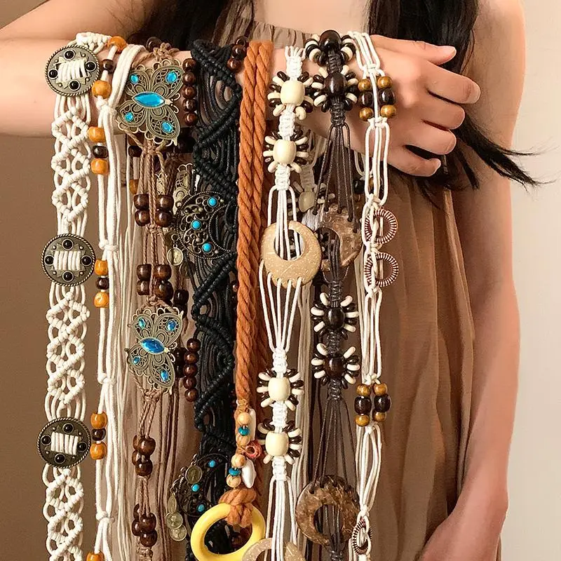 Damski pasek do talii 1 szt. Makrama Boho Dodatek do sukienki maxi Festiwal Plaża Ślub Ręcznie robiony Frędzel Tribal