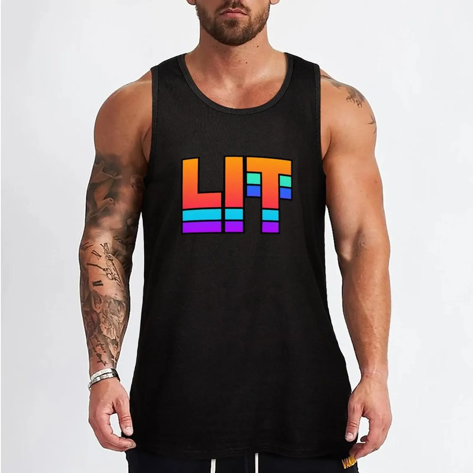 New LIT | EDM Rave Design Tank Top Vest t shirt gym