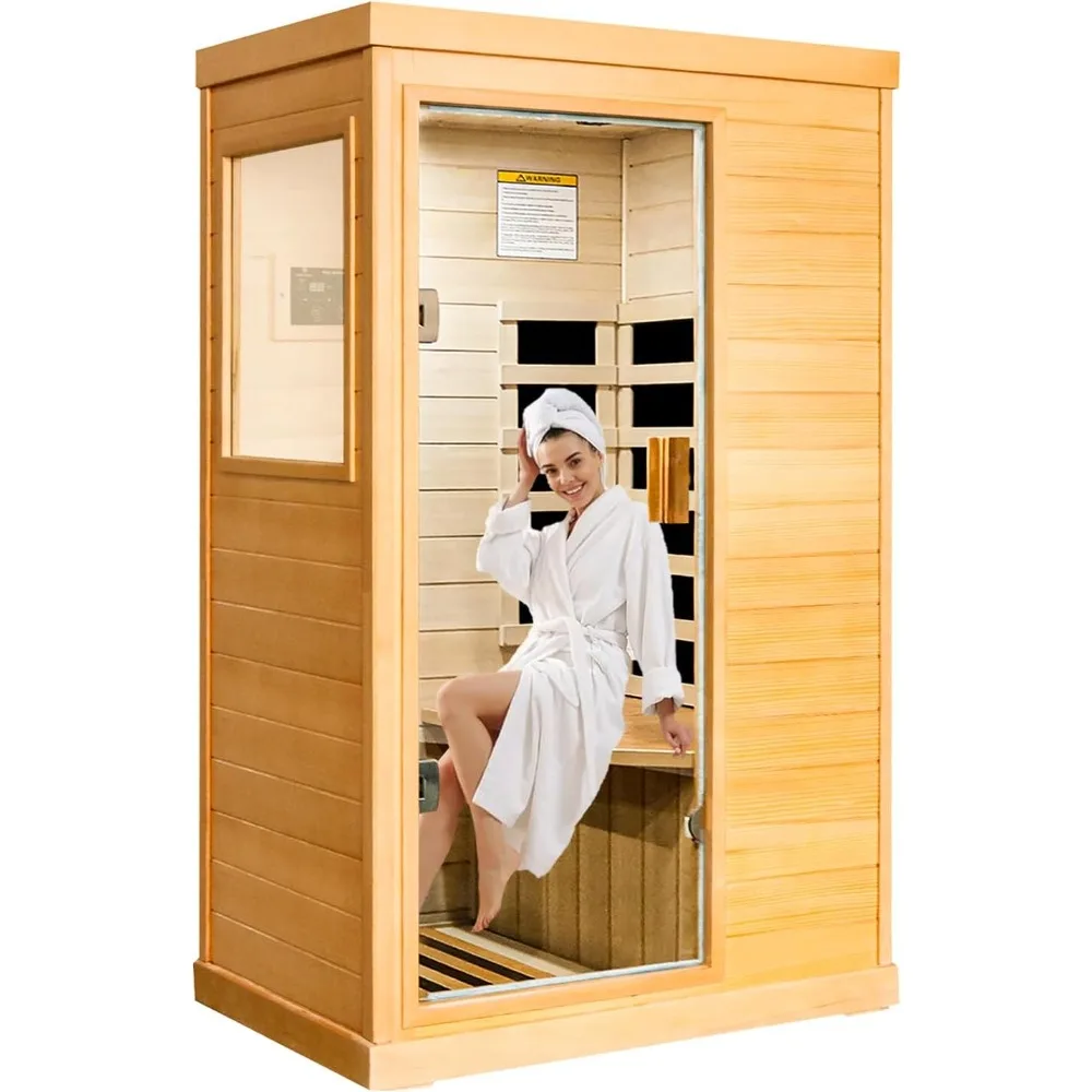 

Far Infrared Saunas for Home, 800W Infrared Sauna At Home 110V with Control Panel and Tempered Glass Door, Indoor Sauna