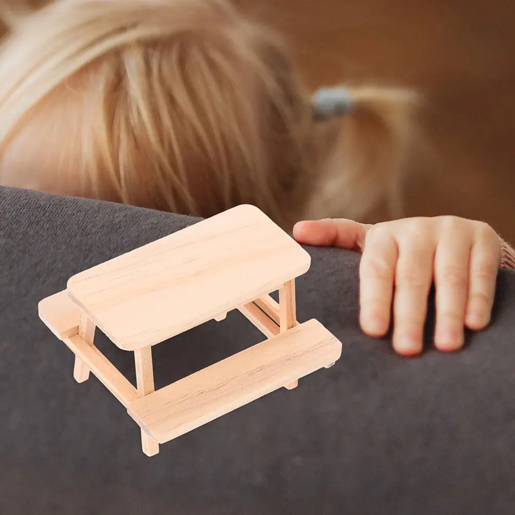 

2Pcs Wooden Mini Picnic Table Set for Dollhouse Realistic Lifelike Miniature Furniture Decor Ideal for Bedroom Living Room