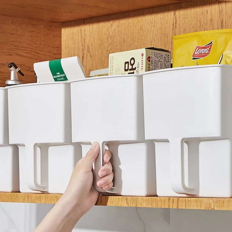 Kitchen Pantry Storage Box With Handle Plastic Organizer Bin For Cabinet Organization Food Snacks And Small Items Stackable Desi