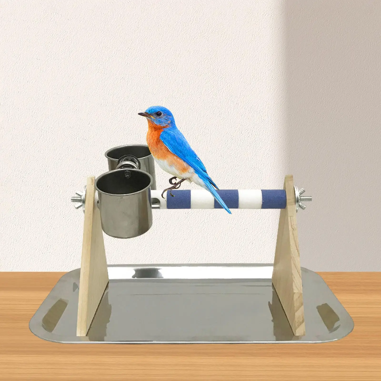 Bird Parrot Playstand Stainless Steel Bowl Birdcage Accessories Desktop Toys for Budgie Macaw Parakeets Finches Cockatiels