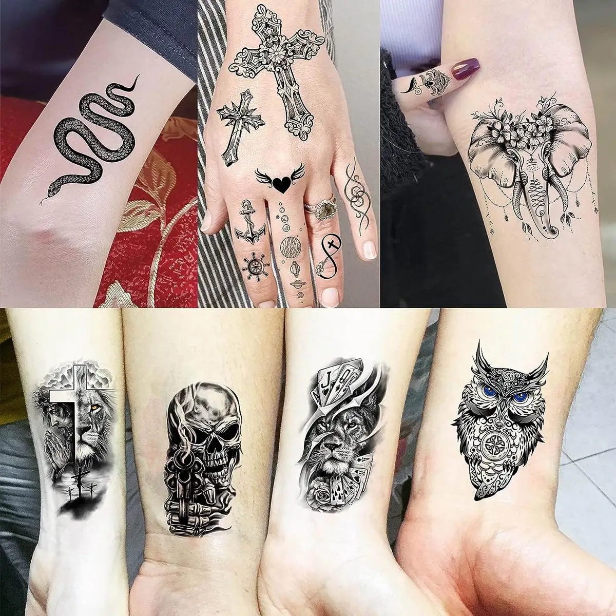 66 Vellen 3d Aquarel Dieren Tijdelijke Tatoeages Voor Vrouwen Mannen Tattoo Papier Nep Uil Leeuwwolf Tijger Slang Tatoes Langdurige